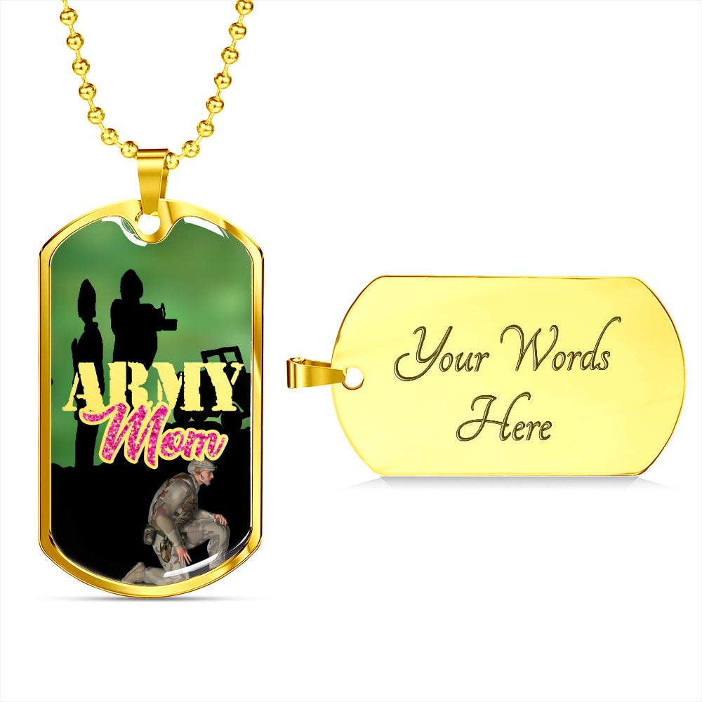 Engraved back gold finish Army Mom Dog Tag with Military Chain Necklace
