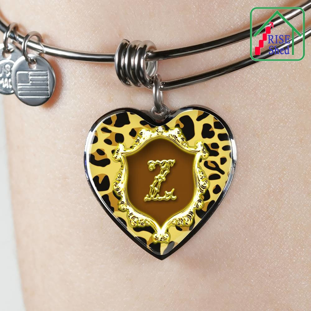 Heart Pendant Monograms Z Alphabet Initial Bangle on wrist