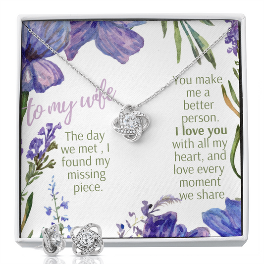 To my wife- the day we met I found my missing piece Love Knot Earring and Necklace gify boxed  Set