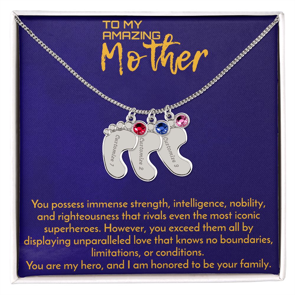 To My Amazing Mother Engraved Baby Feet Pendant