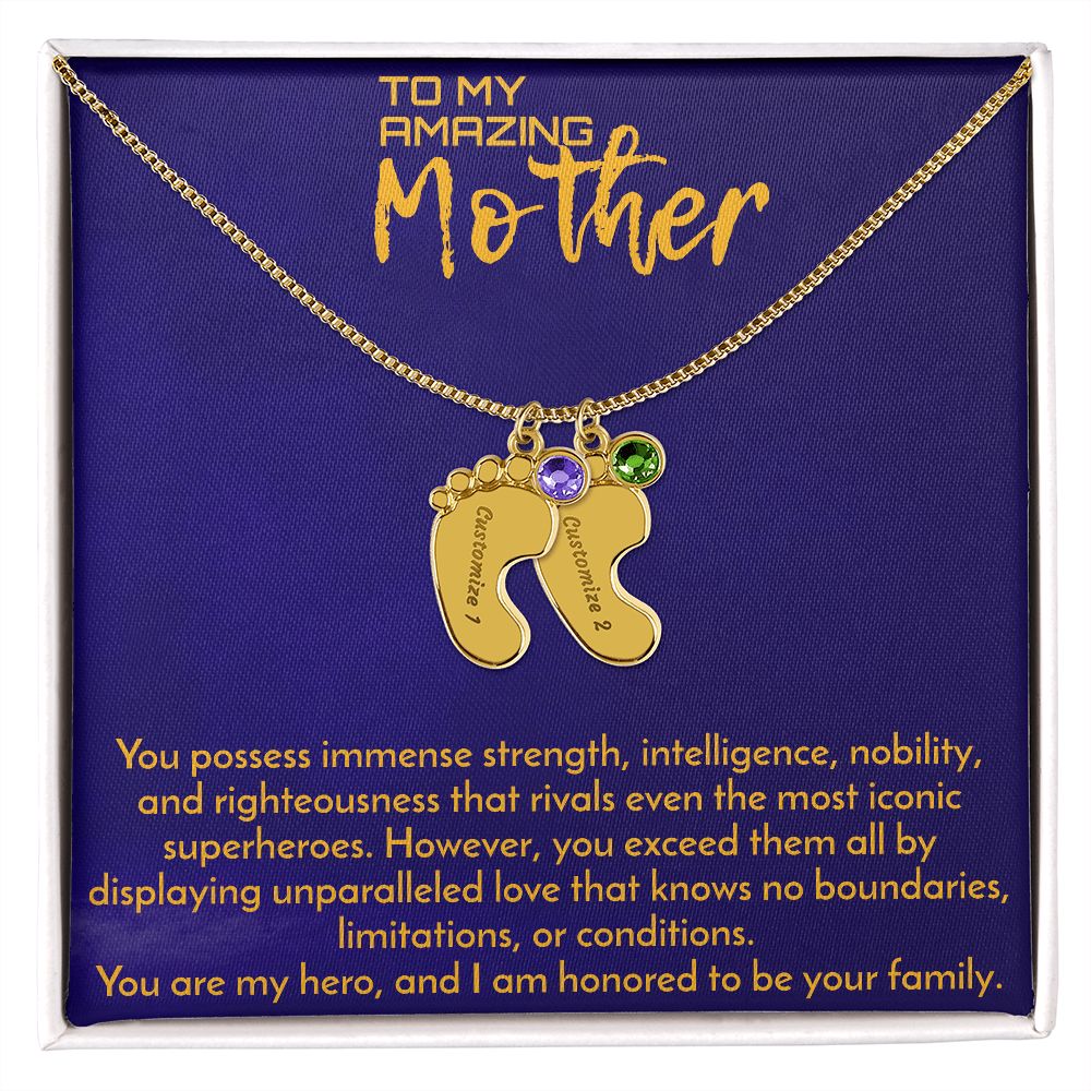 To My Amazing Mother Engraved Baby Feet Pendant