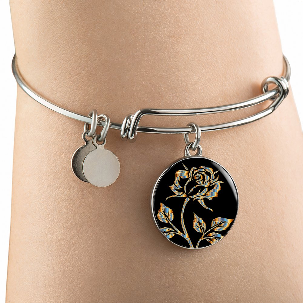 Golden Monochromatic Rose Circle Pendant bangle on wrist