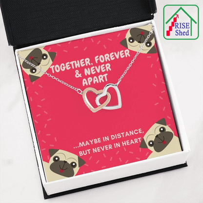 Together Forever Linked Hearts Necklace presented on a pug framed inlay card in giftbox