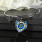 D Monogram Alphabet Initial Bangle Heart Pendant Blue Agate Style Background sits presented upon gift box