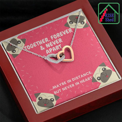 Together Forever Linked Hearts Necklace in Mahogany Display box with pug message card