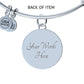 Back view of Mom - You are the Heart of Our Family Stackable Stainless Steel  Wireframe Bangle. Engraved with the text, "Your Words Here" in a script font