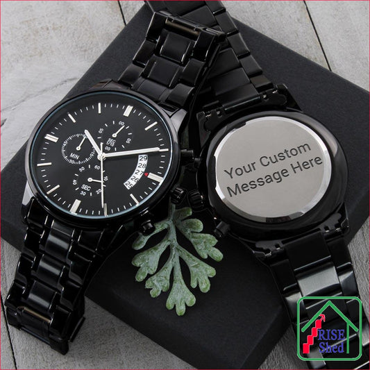 Black Personalized Watch - Engraved Chronograph Watch Gift