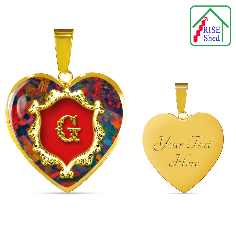 G Monogram Alphabet Initial Bangle Red Opal Style Background Heart Pendant