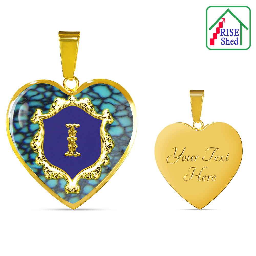 custom engraved back of Alphabet I initial monogram 18k yellow gold heart shaped pendant bangle