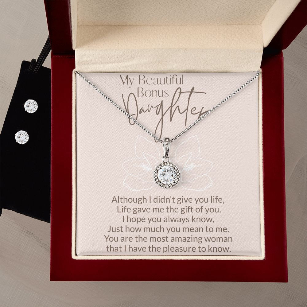 My Beautiful Bonus Daughter - Necklace and CZ Earring Gift Boxed Set