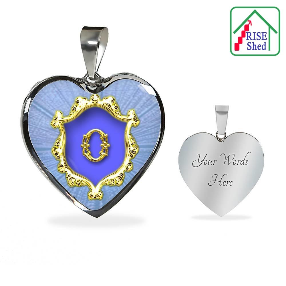 Custom engraved O Initial Monogram Alphabet Heart Pendant and Necklace