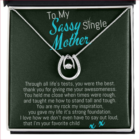 To my Sassy Single Mother lucky CZ horseshoe and wishbone gift boxed necklace