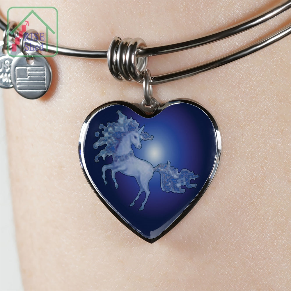 Unicorn Pendant Bangle Jewelry - close up of pendant with glass dome